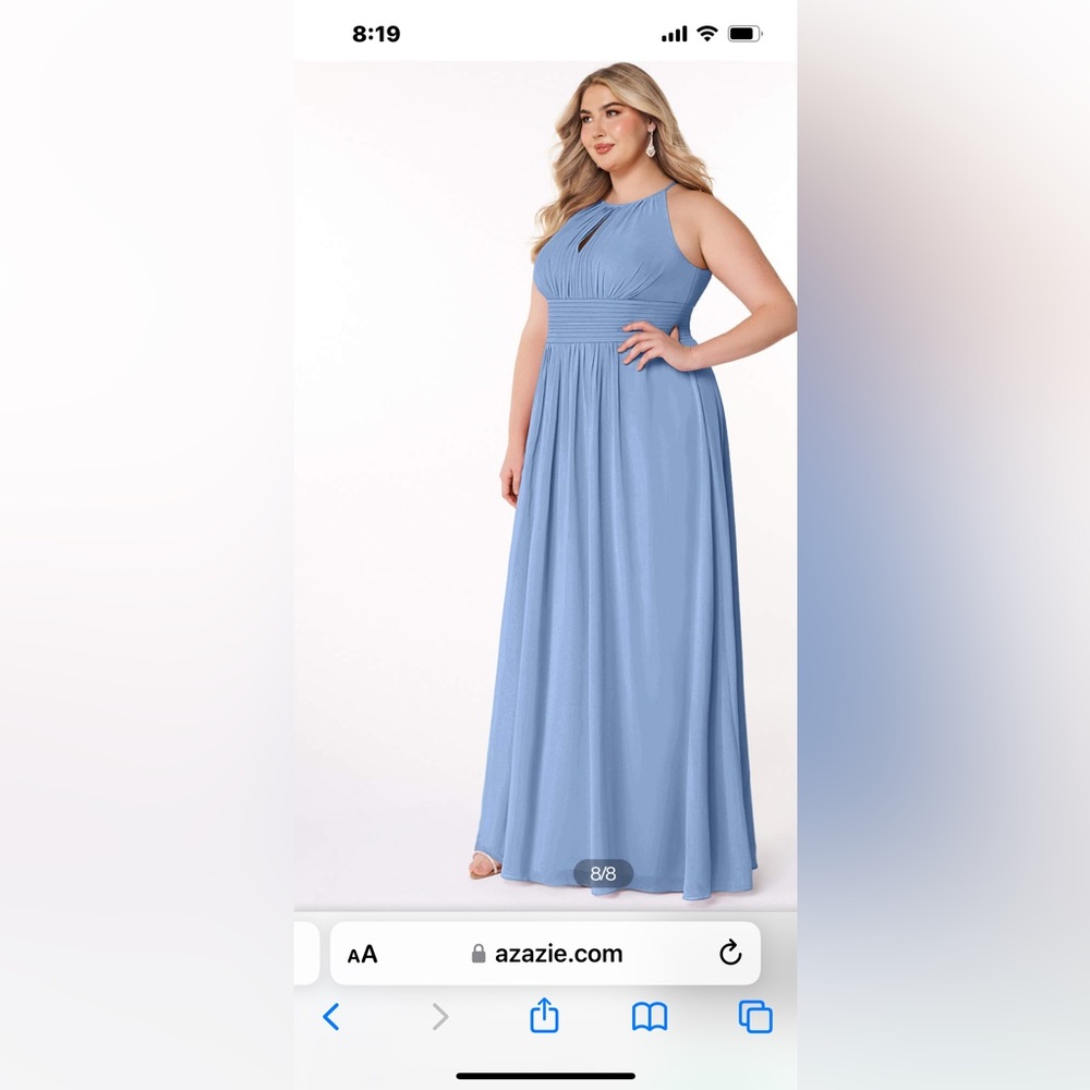 Azazie Bonnie in steel blue bridesmaid dress in a size 20.